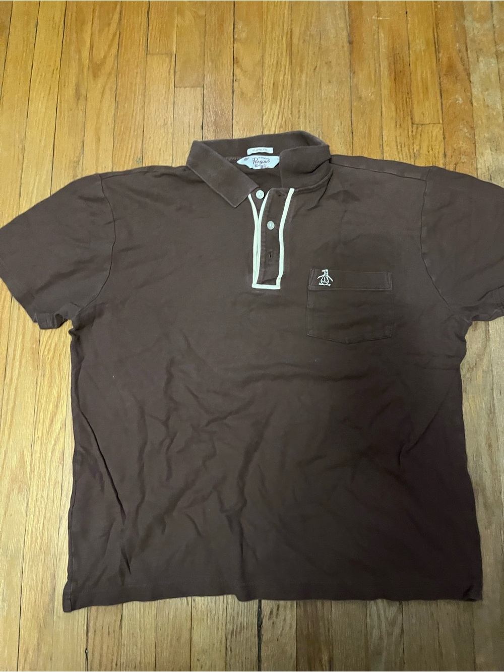 Original Penguin Brown Polo with Contrast Trim and Chest Pocket